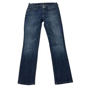 7 For All Mankind Jeans Womens 27 Blue Boot Stretch Low Rise Distressed USA READ